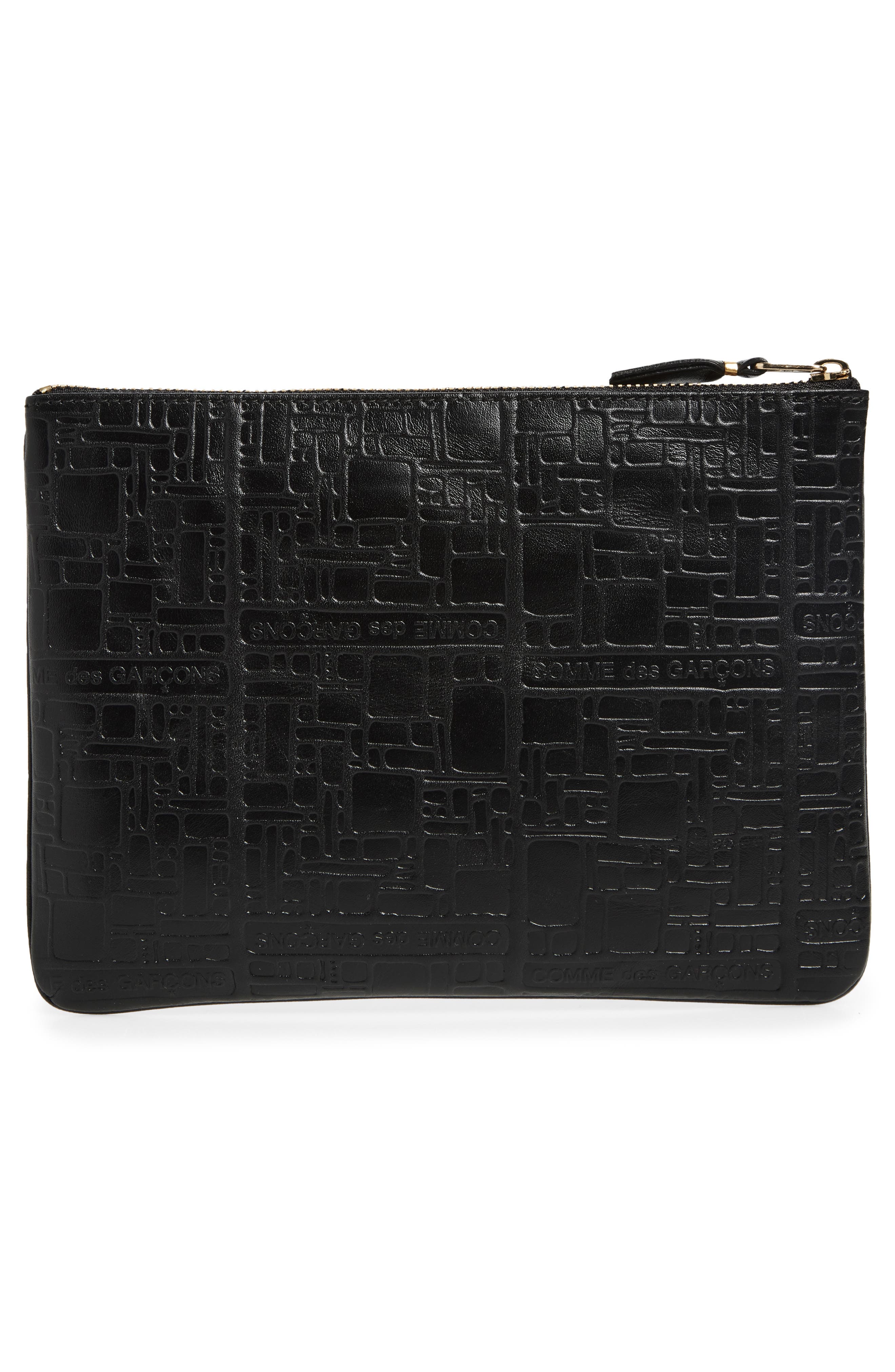 Comme des Garçons Wallets Embossed Logo Leather Pouch, Alternate, color, Black