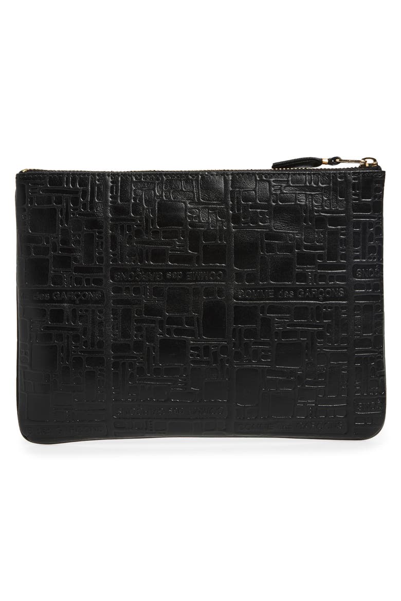 Embossed Logo Leather Pouch, Alternate, color, BLACK