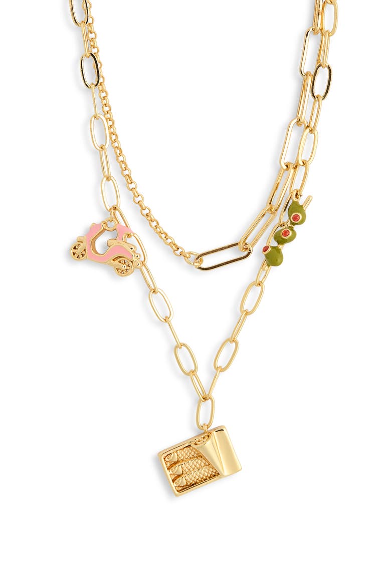 Layered Charm Pendant Necklace, Alternate, color, GREEN MULTI- GOLD