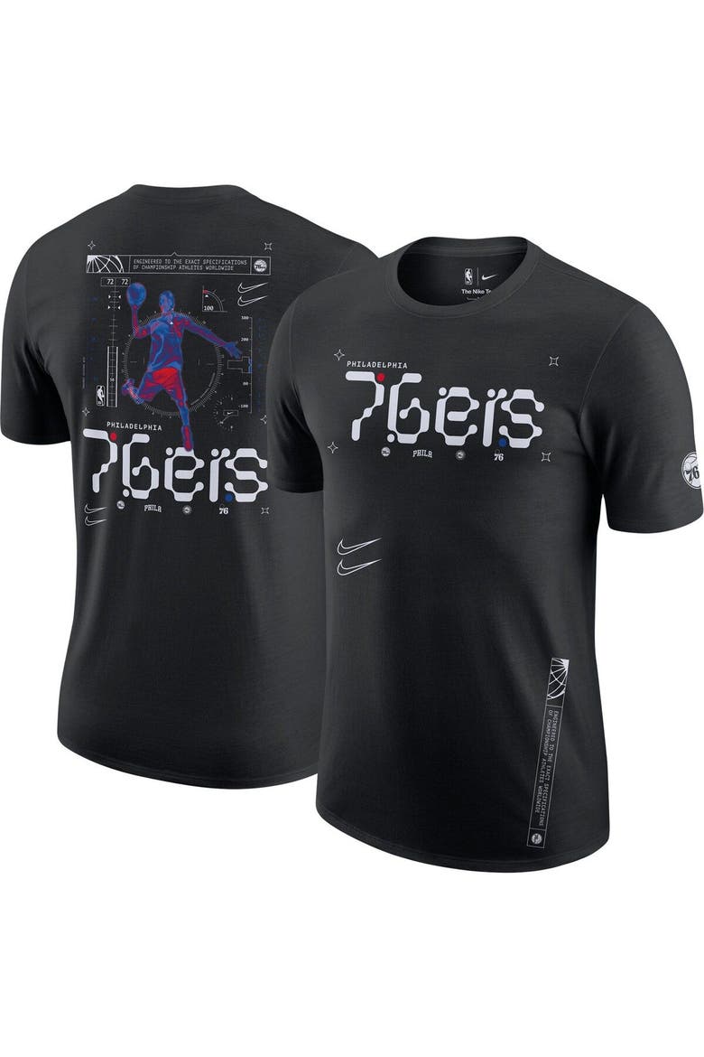 Men's Nike Black Philadelphia 76ers Courtside Air Traffic Control Max90 T-Shirt, Main, color, Black