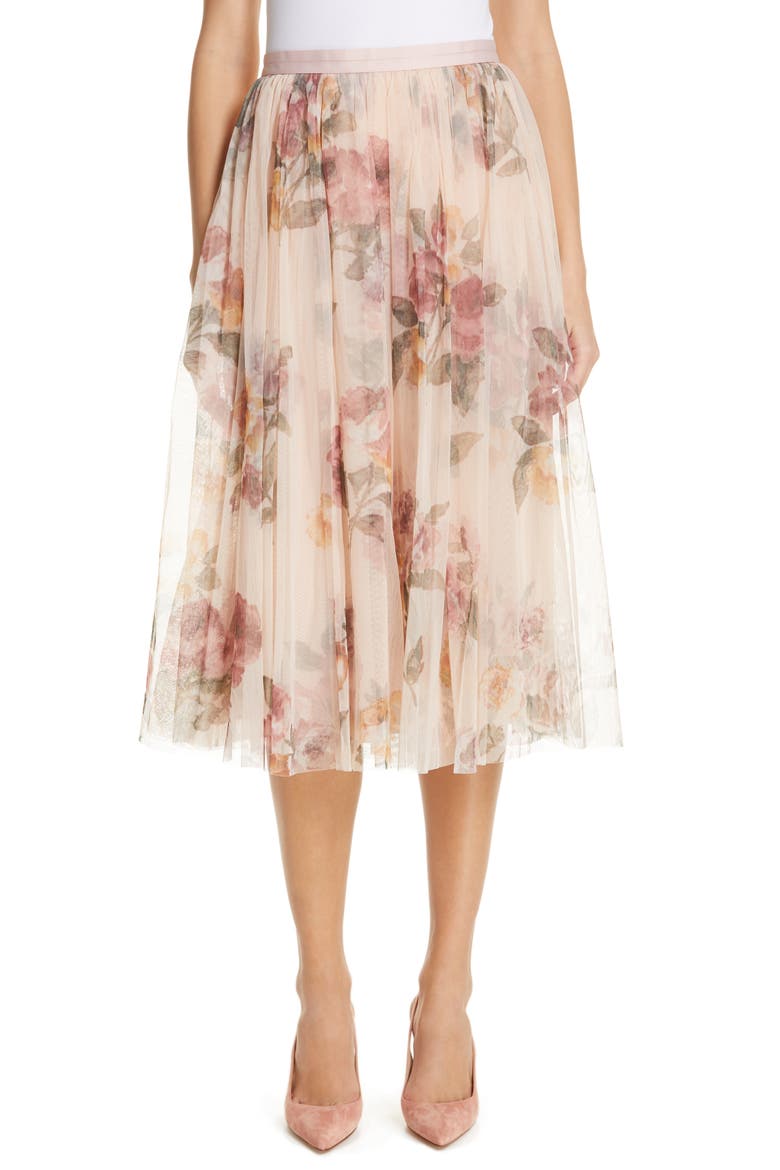 Venetian Rose Midi Skirt, Main, color, ROSE QUARTZ