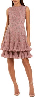 Mac Duggal High Neck Sleeveless Beaded Dress With Ruffled Hem