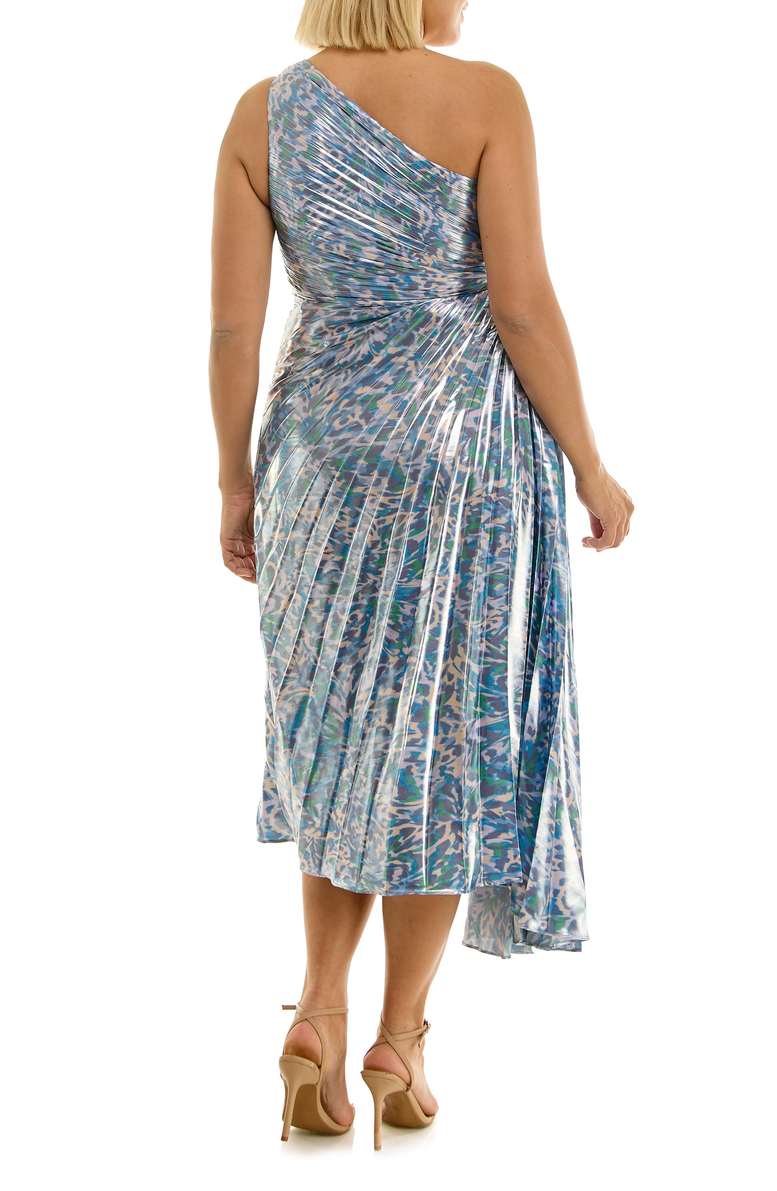 Pleated One-Shoulder Metallic Dress - image 2