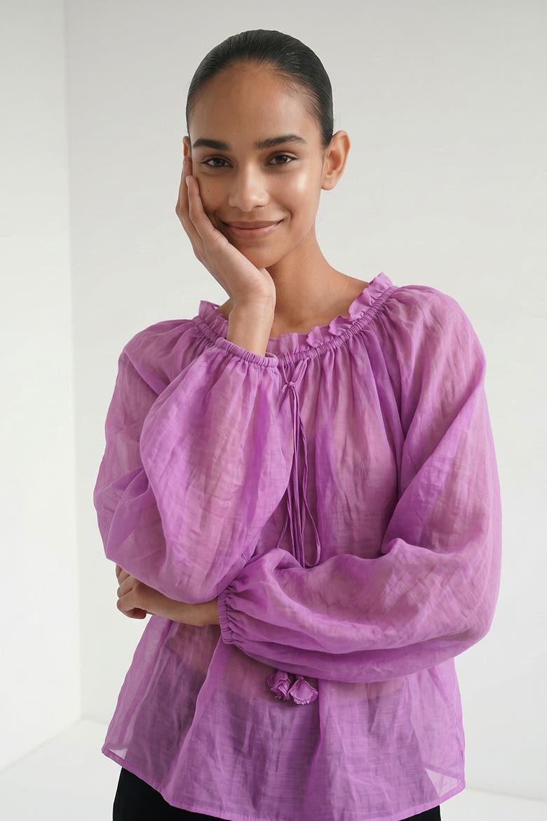 Long Sleeve Decorative Tie Neck Regular Blouse, Alternate, color, PINK