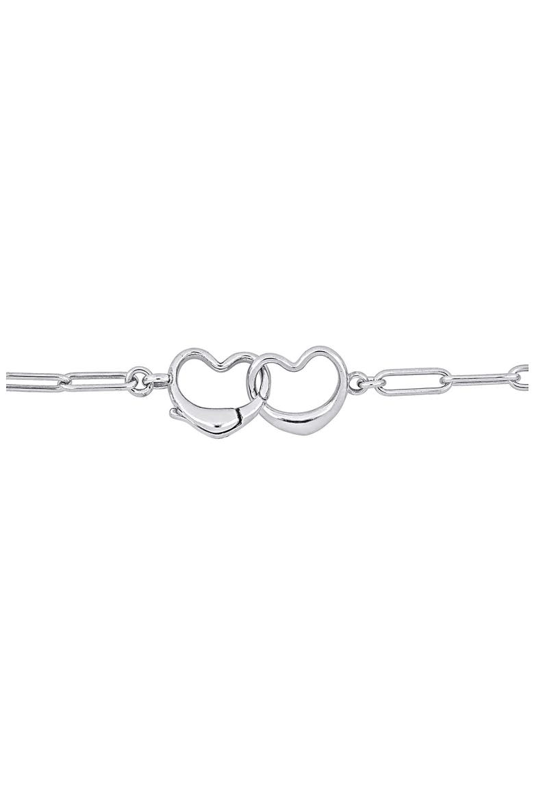 Double Heart Paperclip Oval Link Chain Necklace & Anklet Set, Alternate, color, SILVER