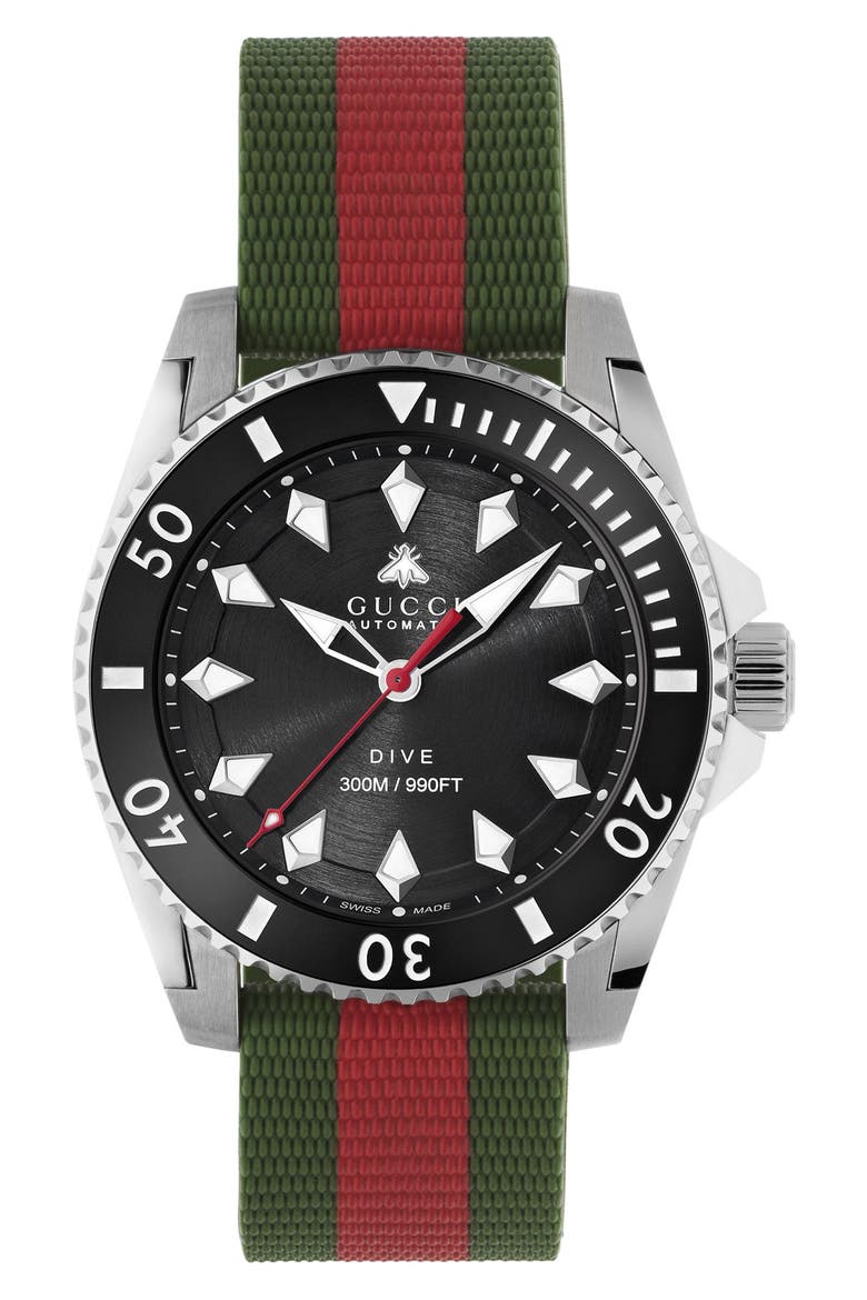 Dive Rubber Strap Watch, 40mm, Alternate, color, GREEN/ RED/ SILVER