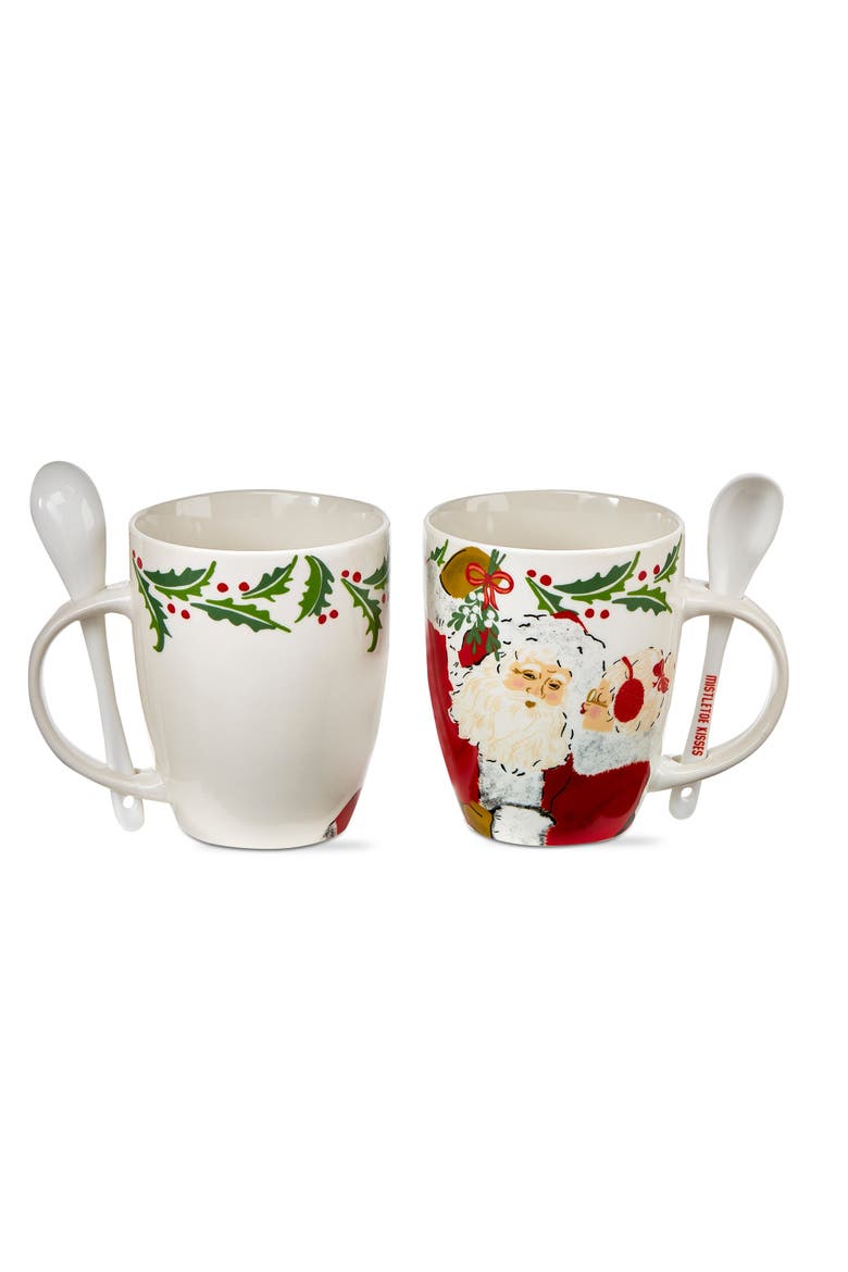 Mistletoe Vintage Santa Mug with Spoon Bone China Drinkware, Main, color, Multicolored