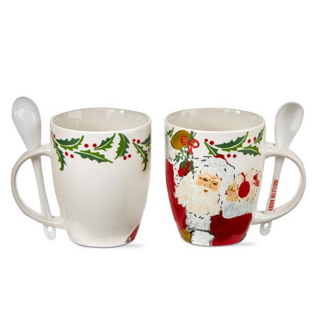 Mistletoe Vintage Santa Mug with Spoon Bone China Drinkware