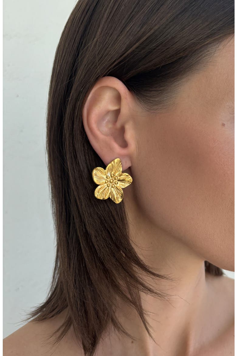 Flower Stud Earrings, Alternate, color, GOLD