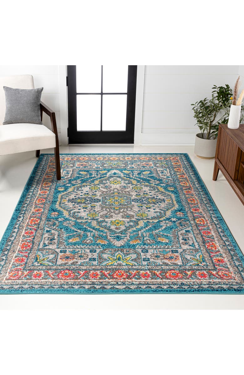 JONATHAN Y Bohemian FLAIR Boho Vintage Area Rug, Alternate, color, Blue/Yellow