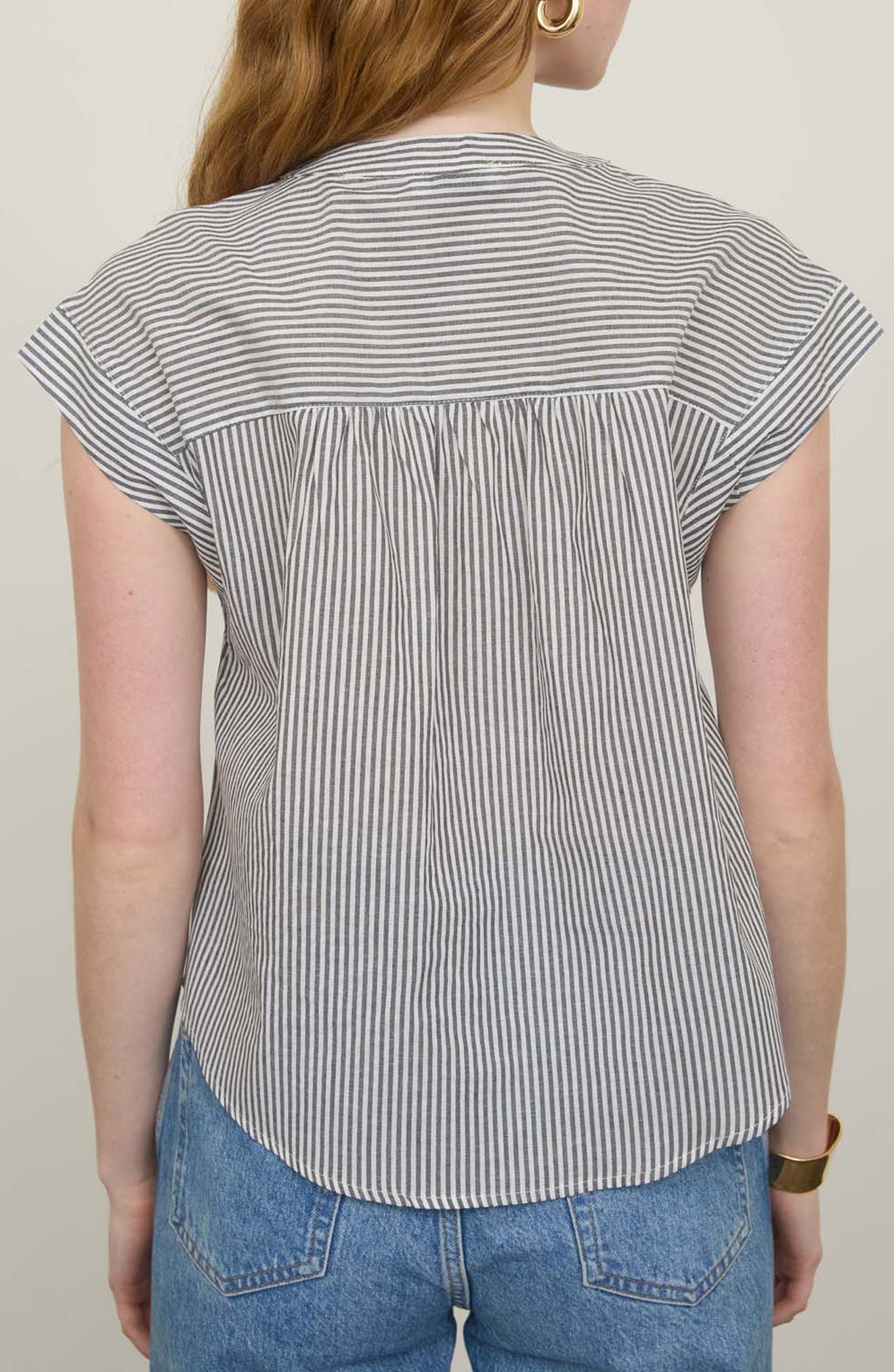 Stripe Cap Sleeve Button-Up Top - image 2