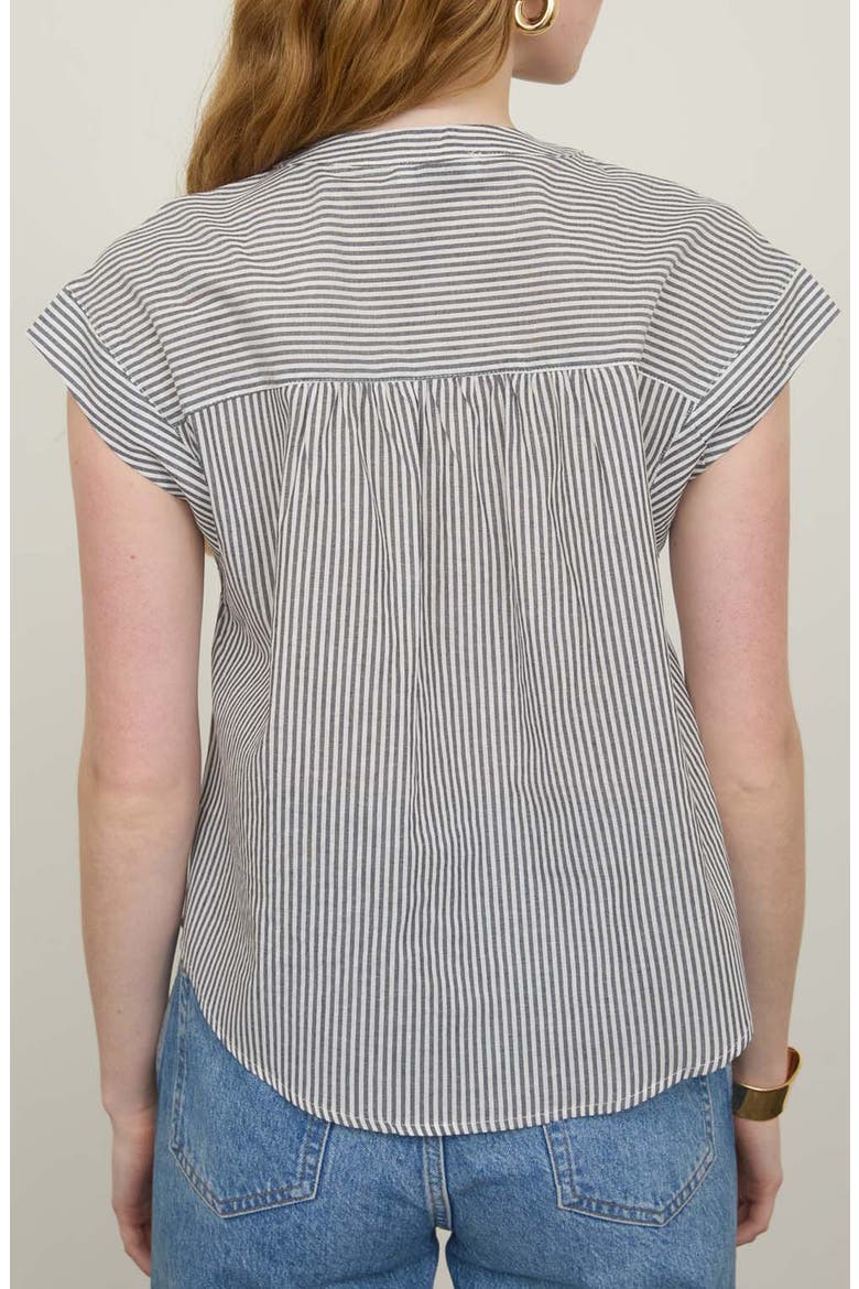 Stripe Cap Sleeve Button-Up Top, Alternate, color, BLACK