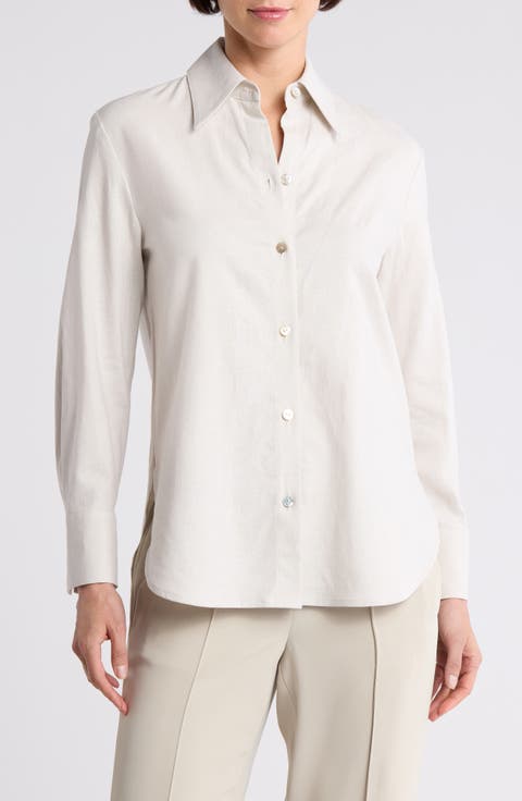 Relaxed Fit Linen Blend Button-Up Shirt