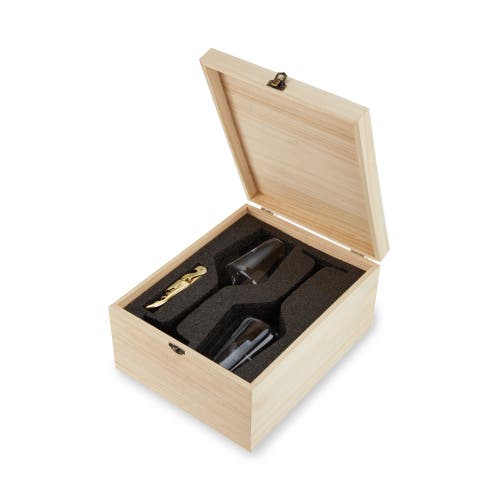 Viski Raye Crystal Angled Bordeaux Glasses & Corkscrew Gift Box Set Of 3 In Clear