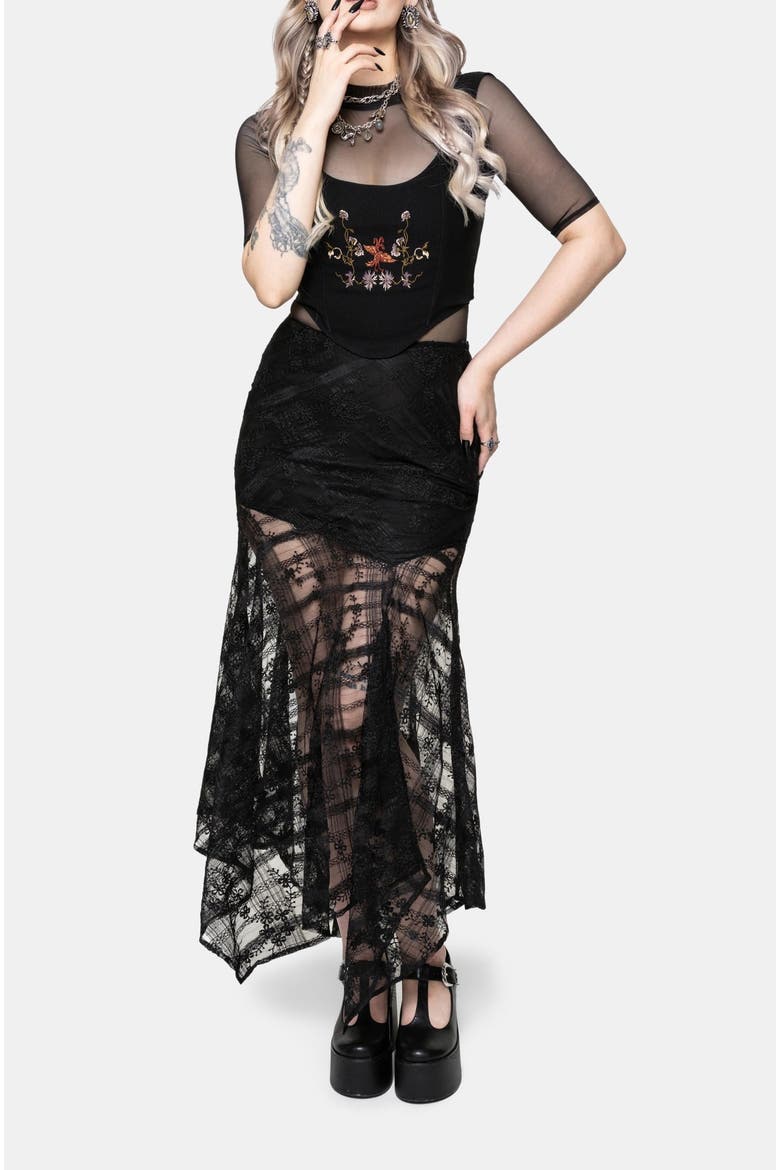 Lucie Lace Asymmetric Hanky Maxi Skirt, Alternate, color, Black