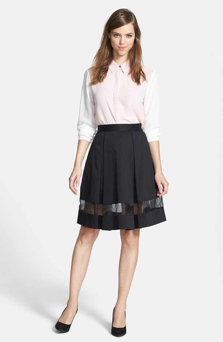 Vince Camuto Sheer Inset Pleated Skirt, Alternate, color, 