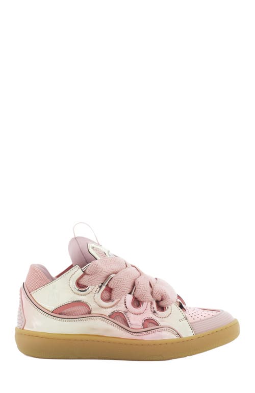 Lanvin Curb Sneakers In Metallic Leather For Women In Dusty Rose