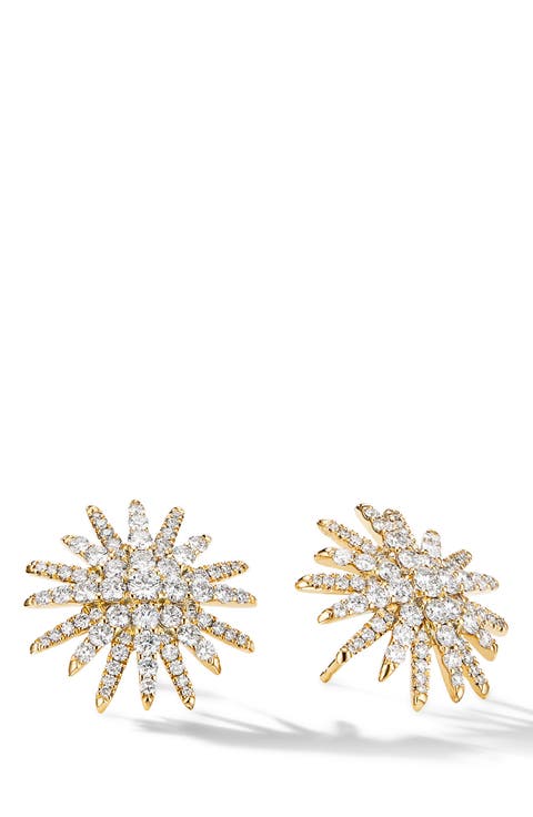 Starburst Stud Earrings in 18K Yellow Gold with Pavé Diamonds