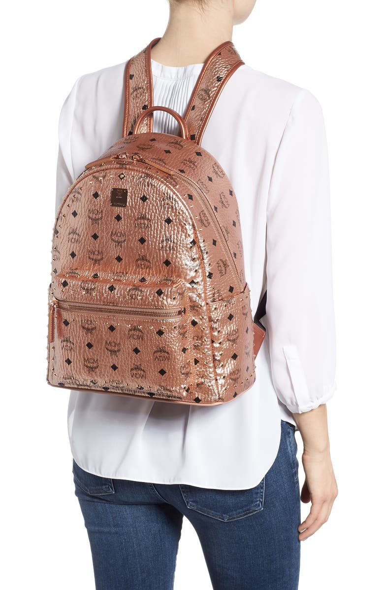 MCM Medium Stark Side Stud Coated Canvas Backpack, Alternate, color,