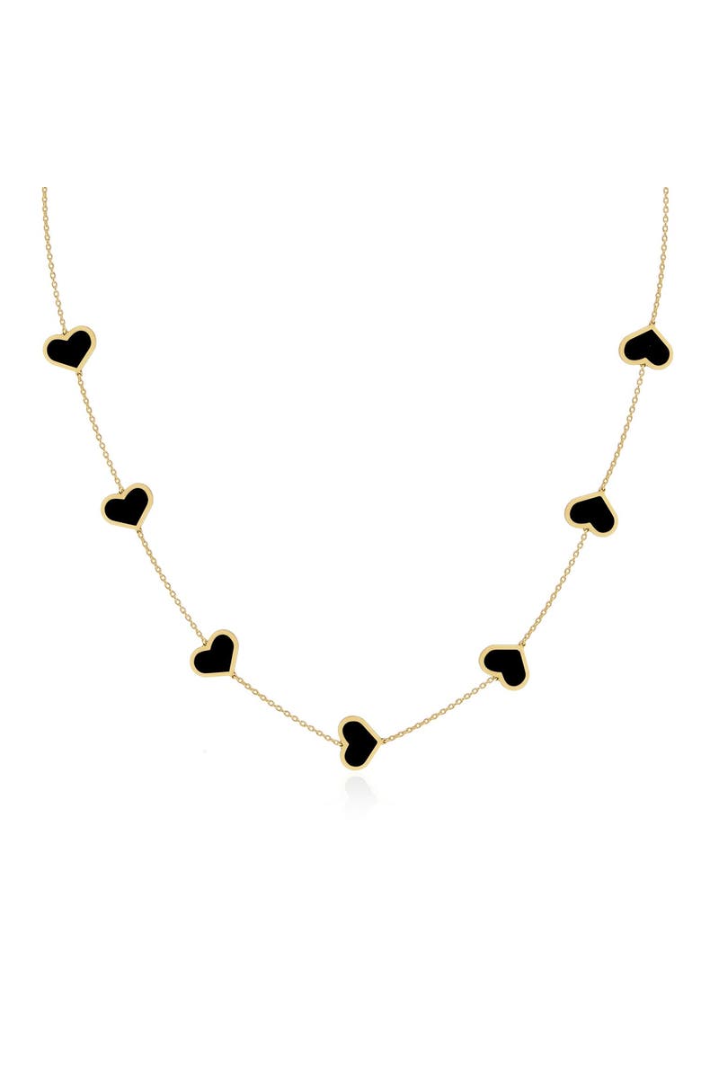The Lovery Fine Jewelry Large Onyx Heart Station Necklace, Main, color, Onyx