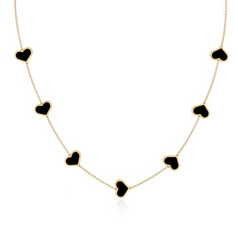 Large Onyx Heart Station Necklace