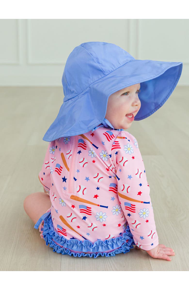 RuffleButts Baby Girls UPF50+ Sun Protected Americana Long Sleeve One Piece Rash Guard, Alternate, color, Pink Play Ball