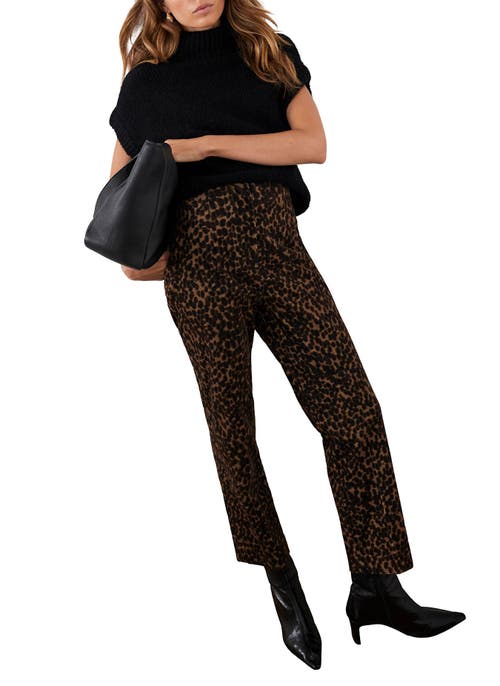 Mint Velvet Leopard Print Velvet Straight Trousers In Brown