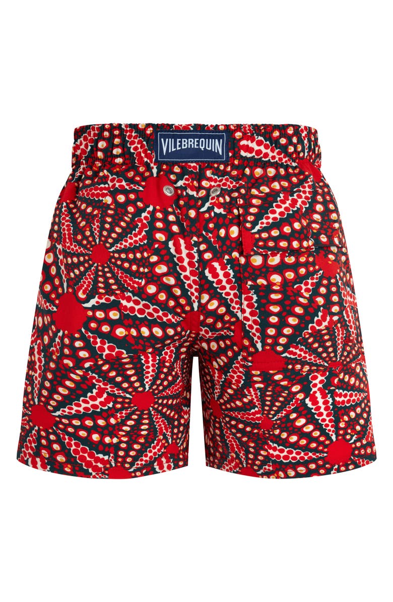 Vilebrequin Kids' Oursinades Stretch Swim Shorts, Alternate, color, Coquelicot