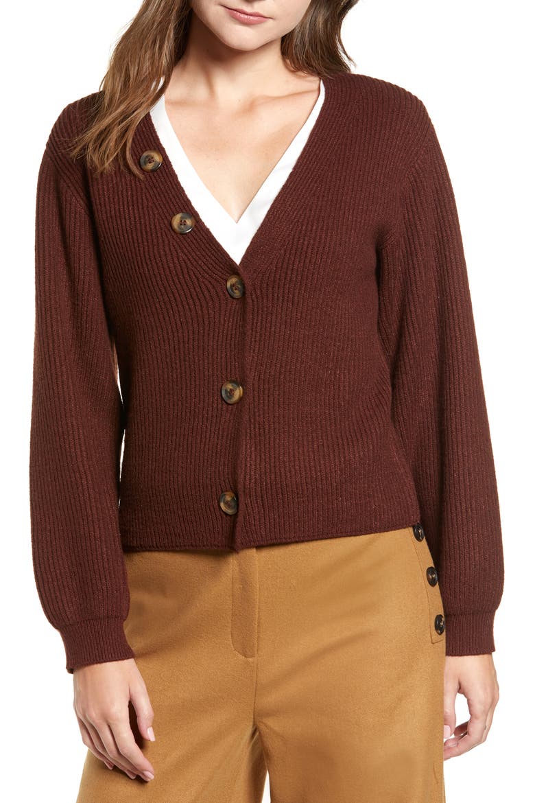 Chriselle Lim Cleo Button Detail Cardigan (Nordstrom Exclusive), Main, color, COCOA