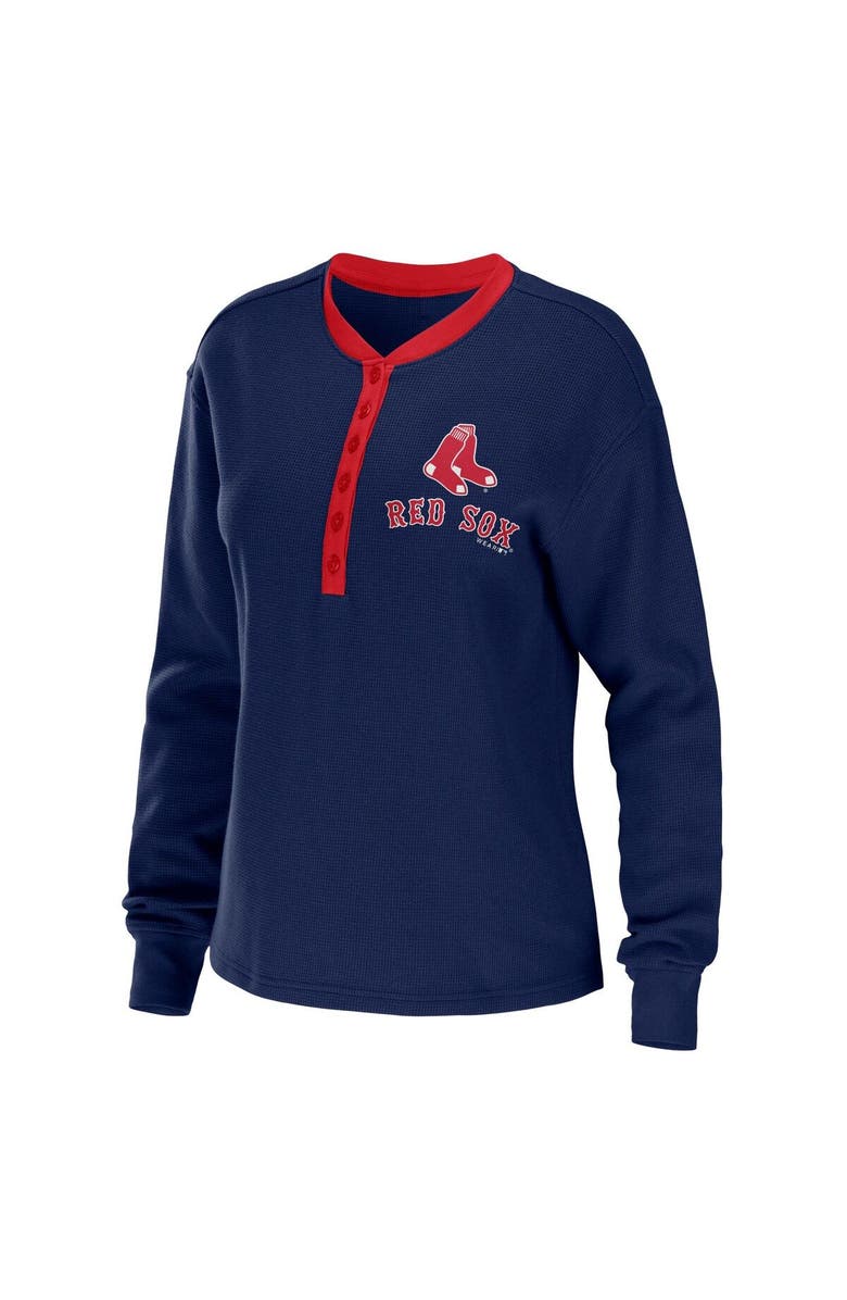 WEAR by Erin Andrews Women's WEAR by Erin Andrews Navy Boston Red Sox Waffle Henley Long Sleeve T-Shirt, Alternate, color, 