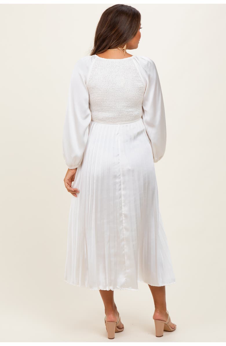 PinkBlush Satin Smocked Pleated Midi Dress, Alternate, color, Cream