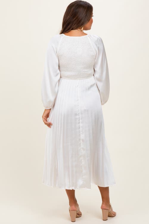 Pinkblush Satin Smocked Pleated Midi Dress In White