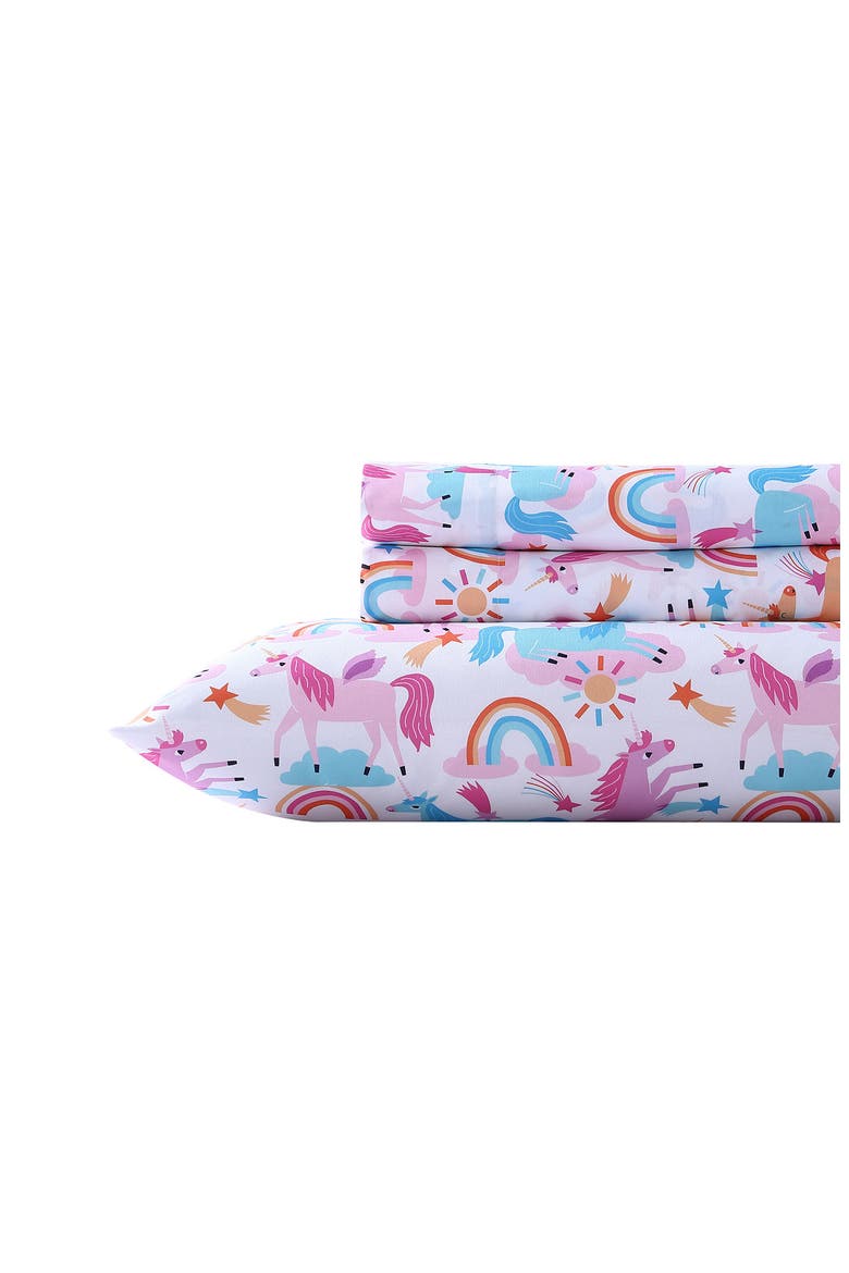 Unicorn Print Microfiber Sheet Set, Main, color, BRIGHT PINK