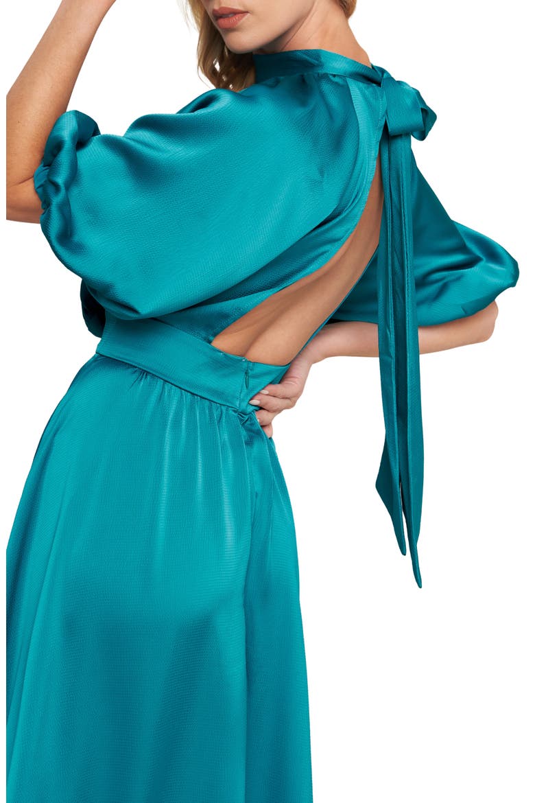 Mock Neck Open Back Midi Dress, Alternate, color, TURQUOISE