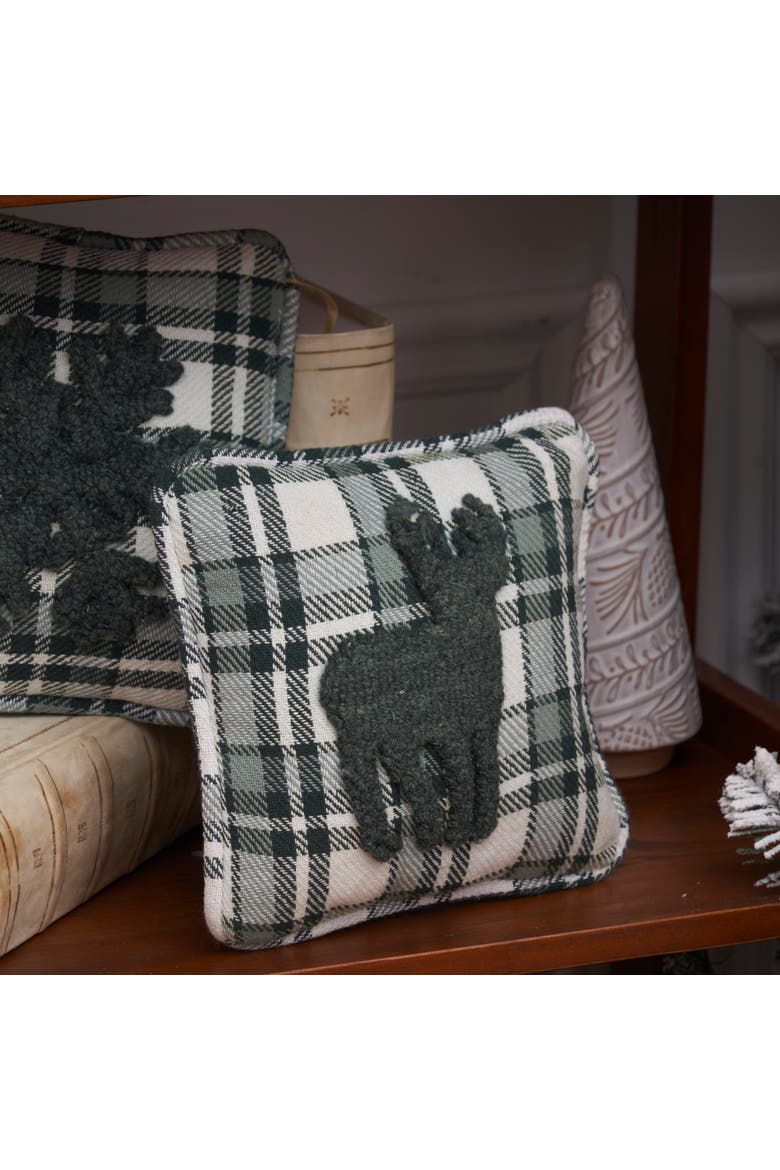 Deer Plaid Cotton Blend Mini Accent Pillow 8" x 8", Alternate, color, Green