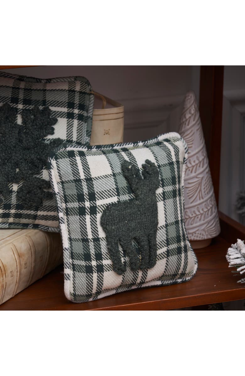C&F Home Deer Plaid Cotton Blend Mini Accent Pillow 8" x 8", Alternate, color, Green