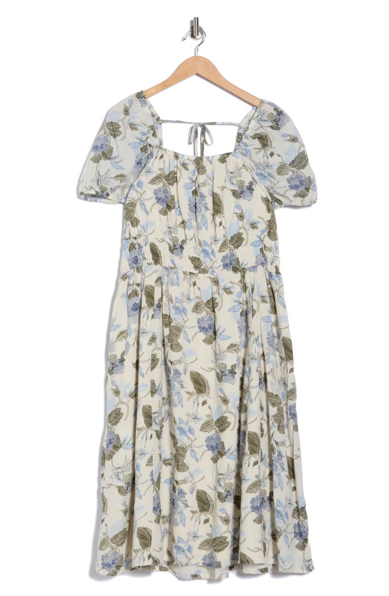 Melrose and Market Puffed Sleeve Cotton Midi Dress, Alternate, color, Ivory- Olive Jacobean Bloom