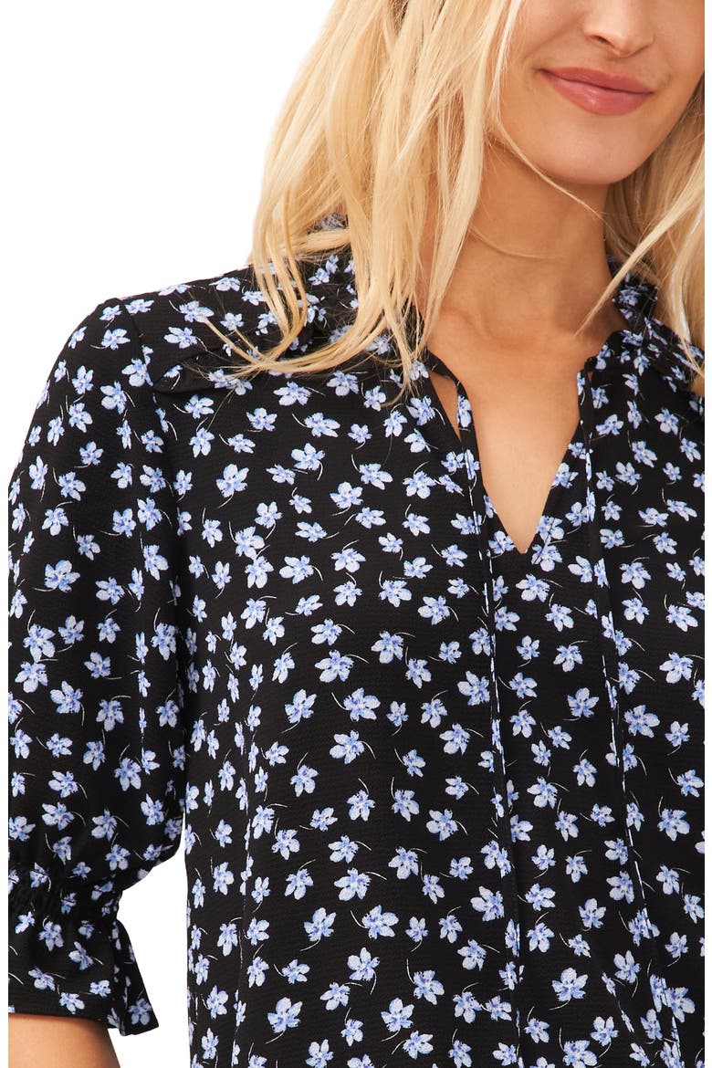 Floral Split Neck Blouse, Alternate, color, RICH BLACK