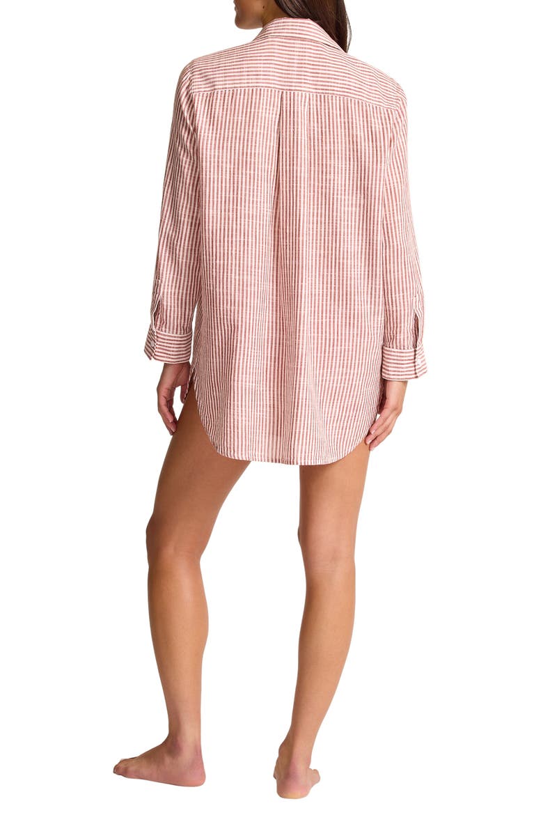 Shoreline Stripe Cotton Cover-Up Shirtdress, Alternate, color, DEEP SIENNA