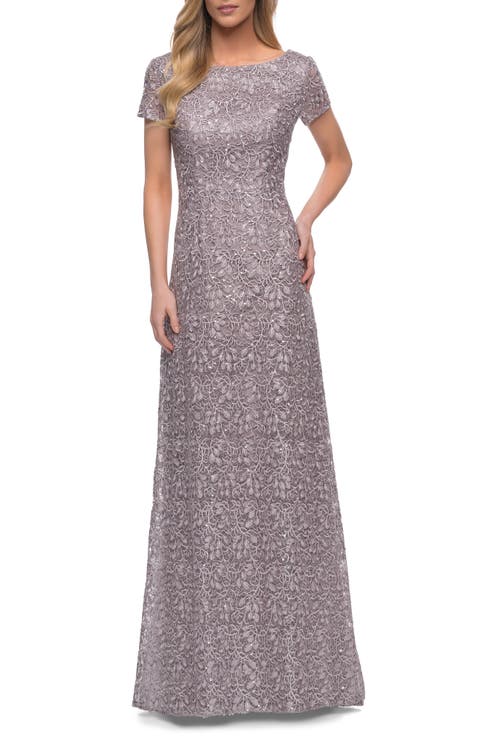 Embroidered Lace Column Gown