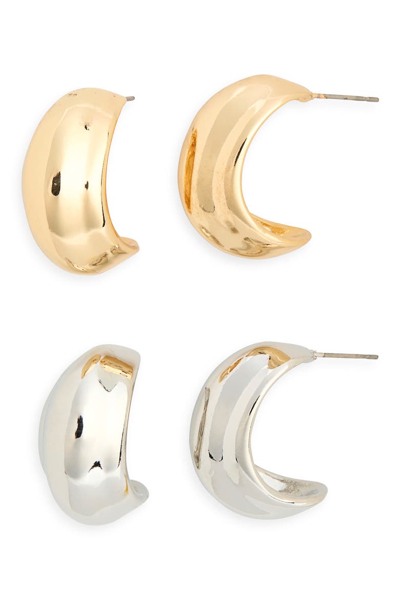 2-Pack 'C' Hoop Earrings, Main, color, GOLD/ SILVER
