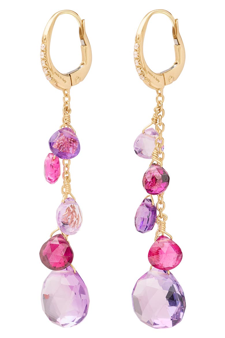 Paradise Pink Tourmaline & Amethyst Drop Earrings, Main, color, 18K YELLOW GOLD