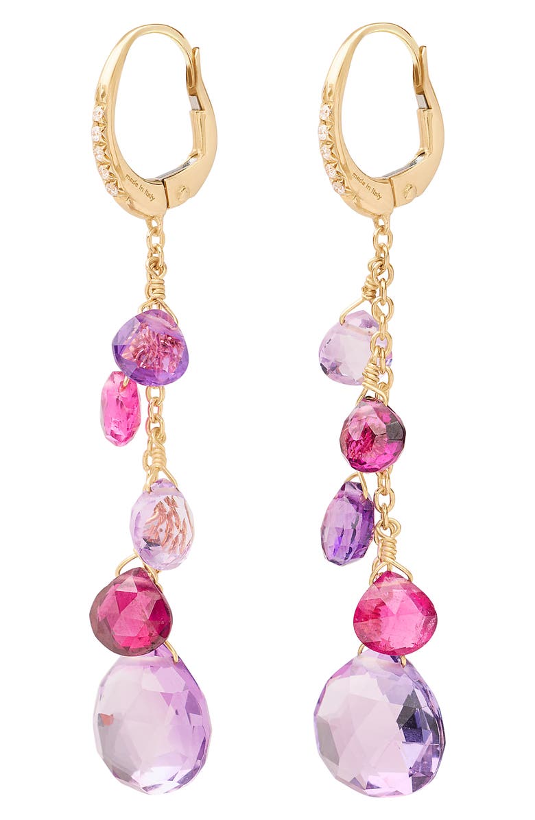 Marco Bicego Paradise Pink Tourmaline & Amethyst Drop Earrings, Main, color, 18K Yellow Gold