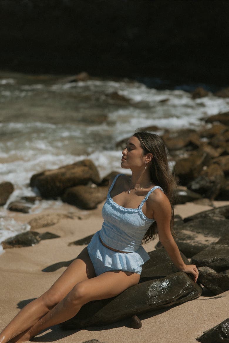Azure Top Scoop Neck Tankini Top, Alternate, color, Light Blue Floral