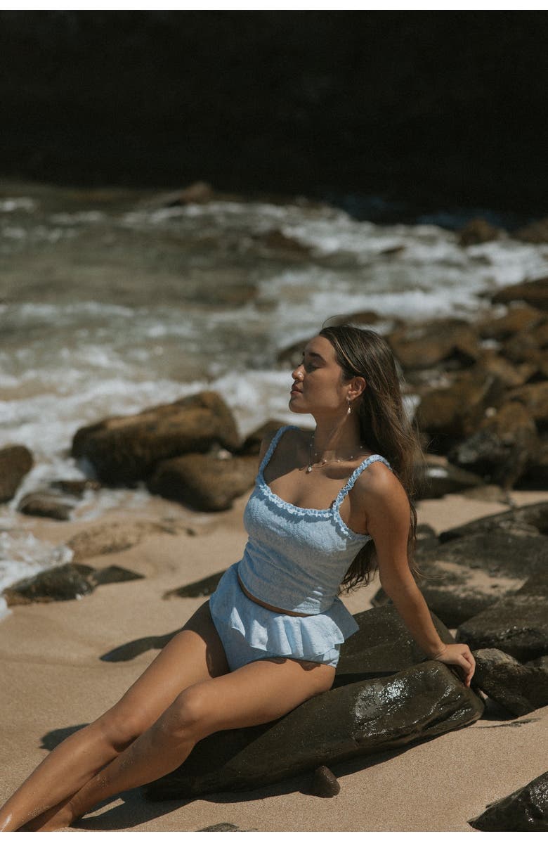 Geode Swimwear Azure Top Scoop Neck Tankini Top, Alternate, color, Light Blue Floral