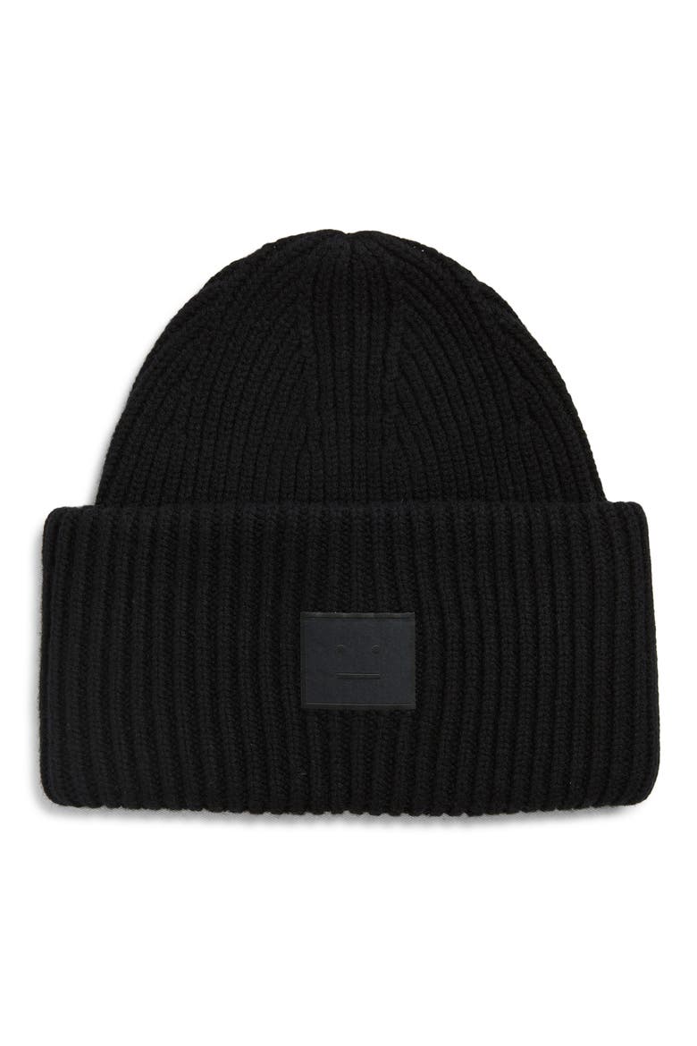 Pansy Face Patch Wool & Yak Hair Blend Beanie, Main, color, BLACK