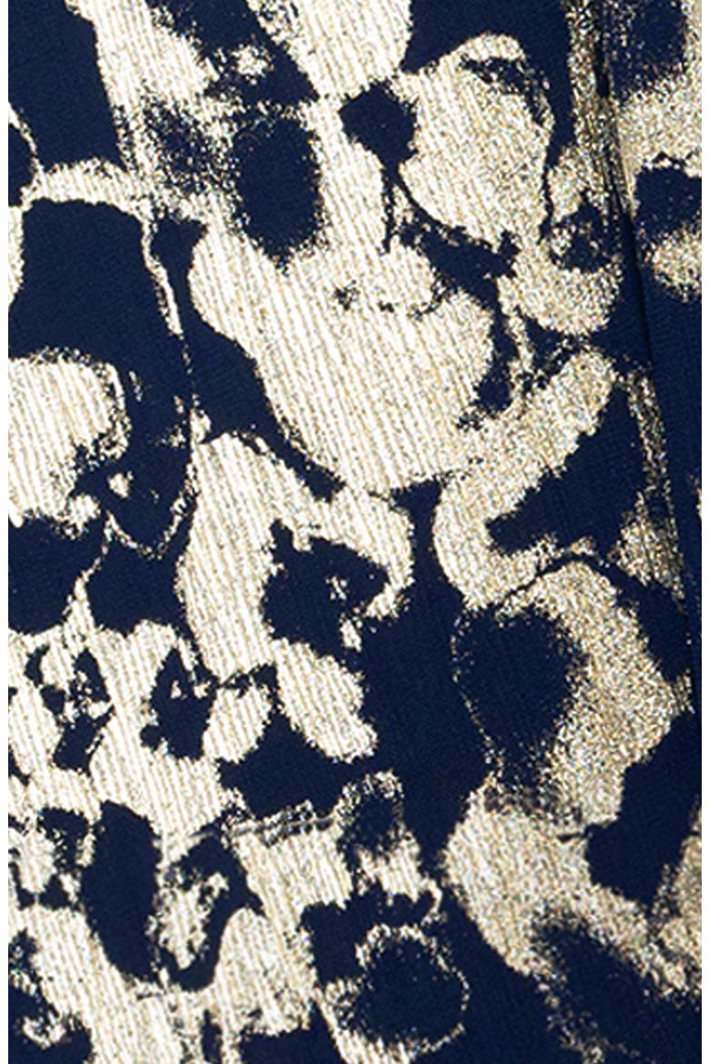 Long Sleeve Foil Print A-Line Gown, Alternate, color, NAVY/ GOLD