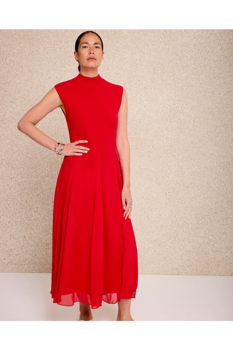 Sleeveless Drop Waist Knit Midi Dress, Alternate, color, Red