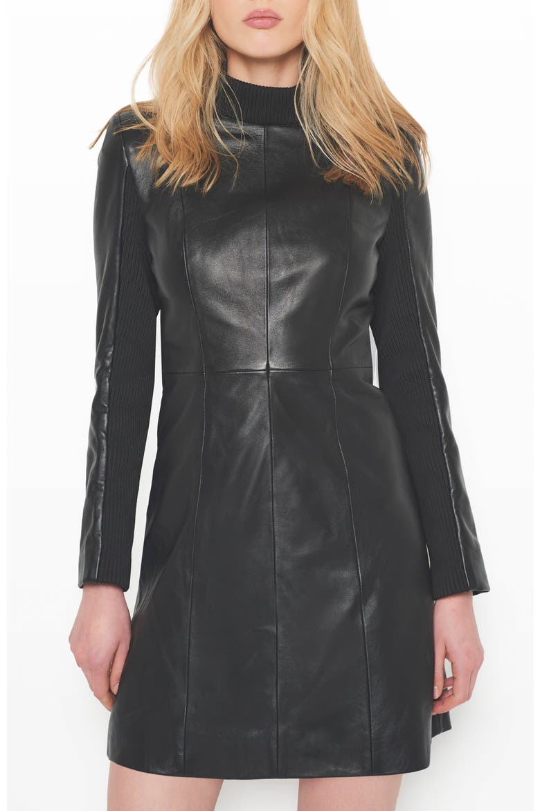 The Lbd Upcycled Leather Dress, Alternate, color, Black