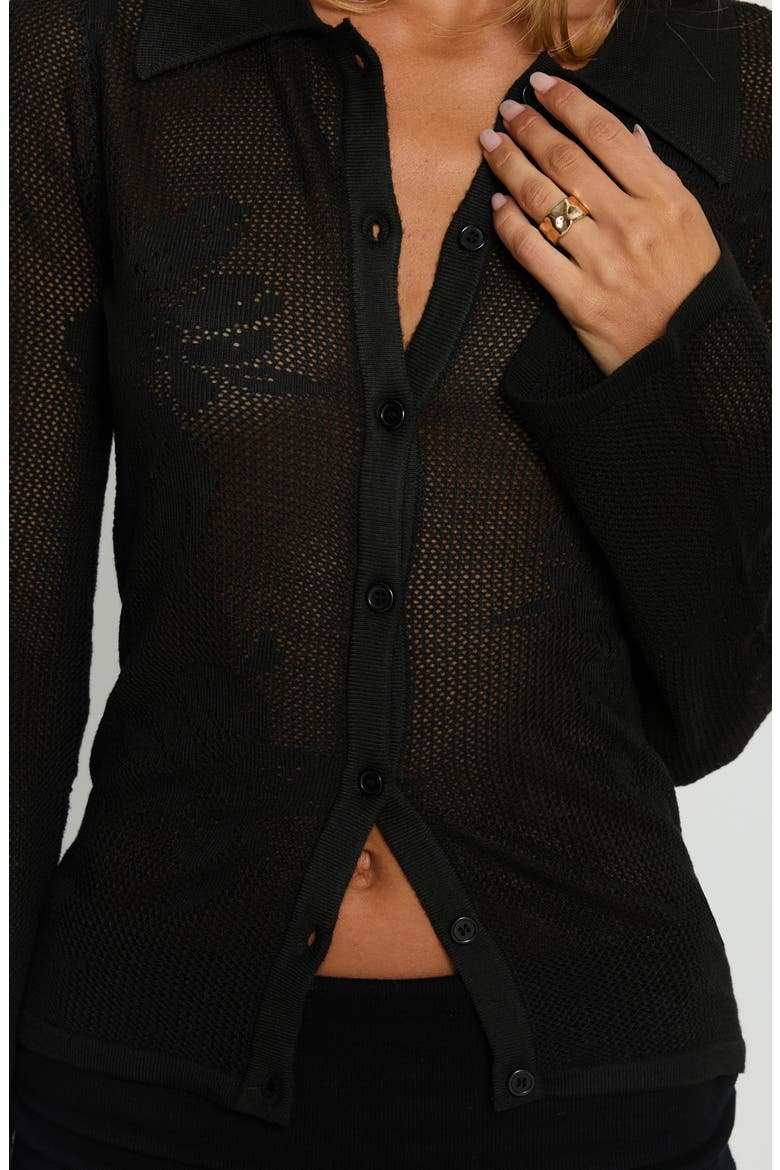 Marcita Floral Open Stitch Shirt, Alternate, color, BLACK